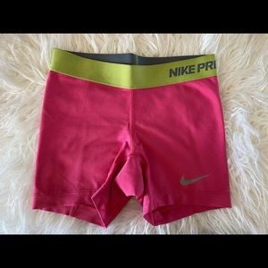 Girls Nike Pro Pink & Yellow Shorts S